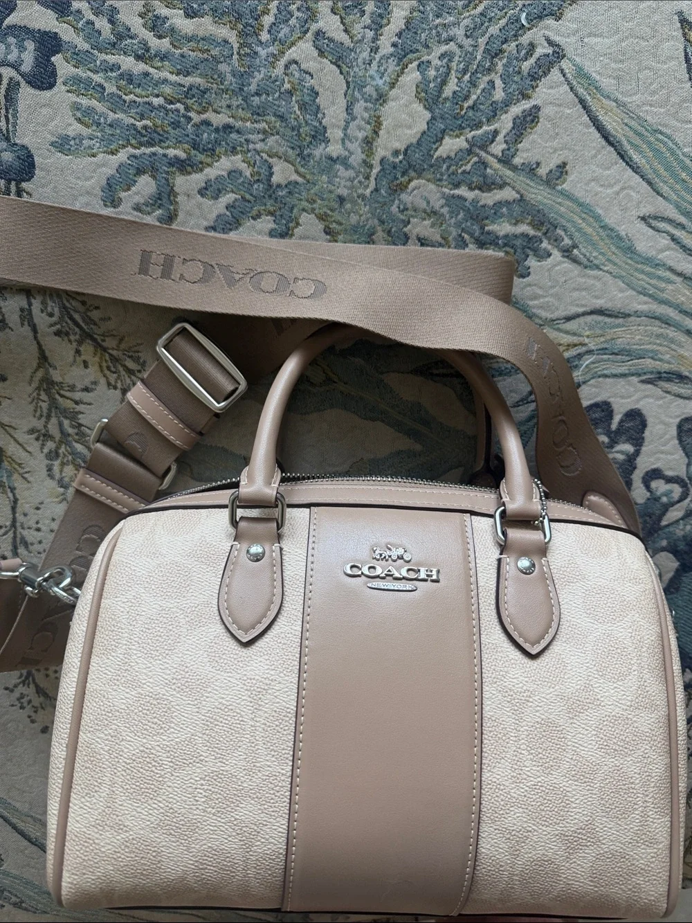 Coach Taupe and Cream Leather Satchel Handbag